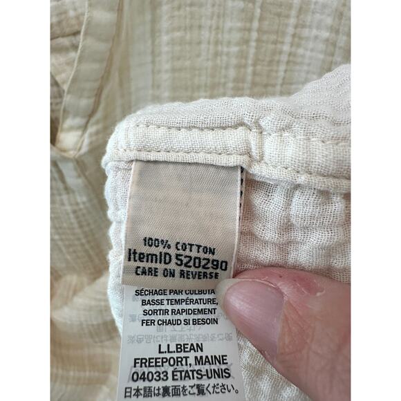 L.L. BEAN | Plus Crinkled Cotton Gauze Top V-Neck Pullover Beige Stripe | 2X - Picture 6 of 7